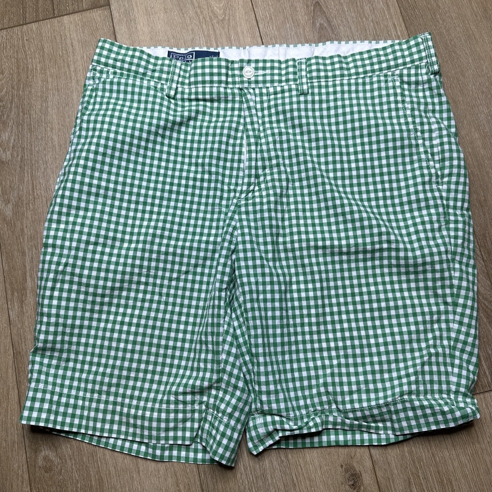 Polo‎ Ralph Lauren Mens Suffield Shorts Size 35 100% Cotton Check Green Plaid